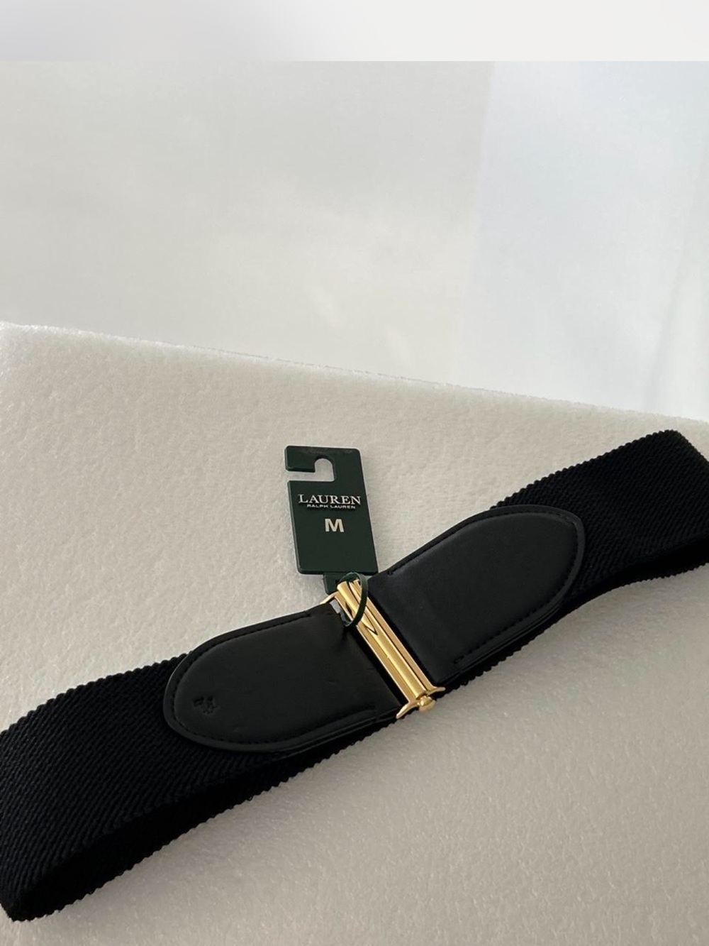 Ralph Lauren Black Elastic Belt with Gold-Tone Buckle